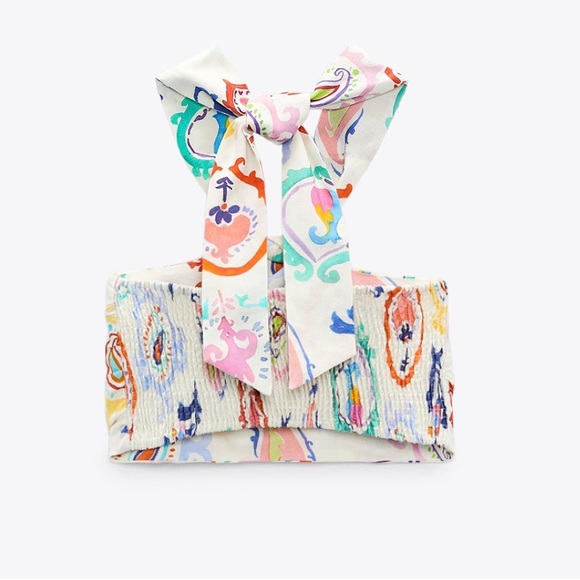 Zara Paisley Halter Tie Crop Top - Picture 2 of 8
